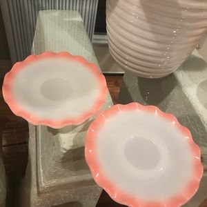 Hazel Atlas Crinoline Pink White Teacup Saucers